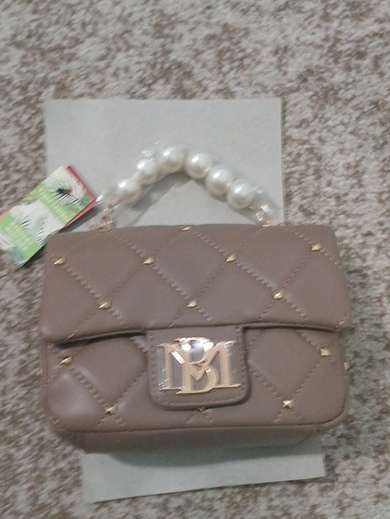 Badgley Mischka Other - Badgley Mischka Taupe Quilted Crossbody Bag with Pearl Handle